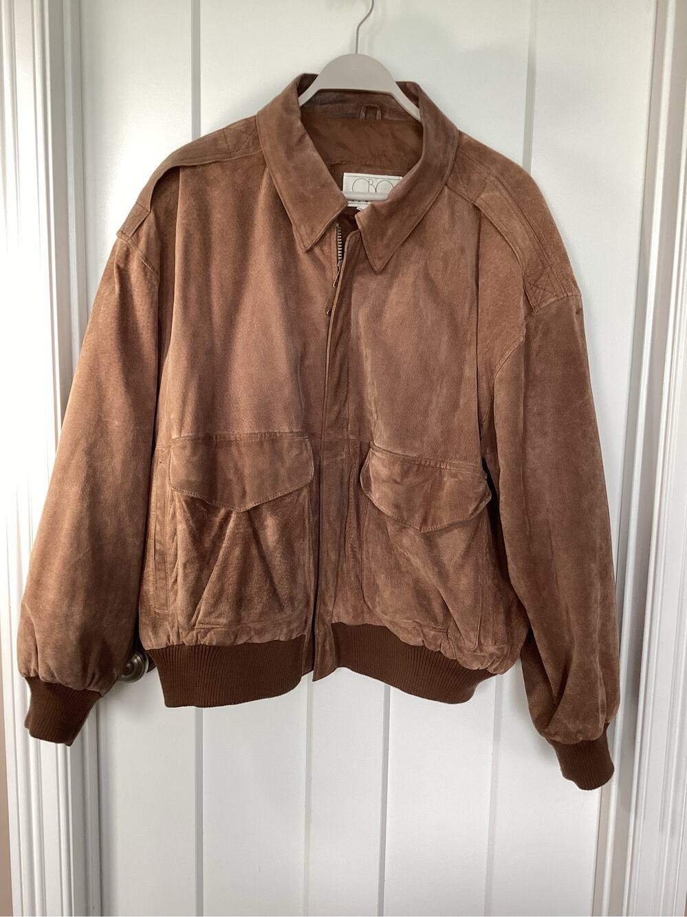 Vintage CBO New York Suede Leather Bomber Jacket Brown Size 1X Oversized 90s